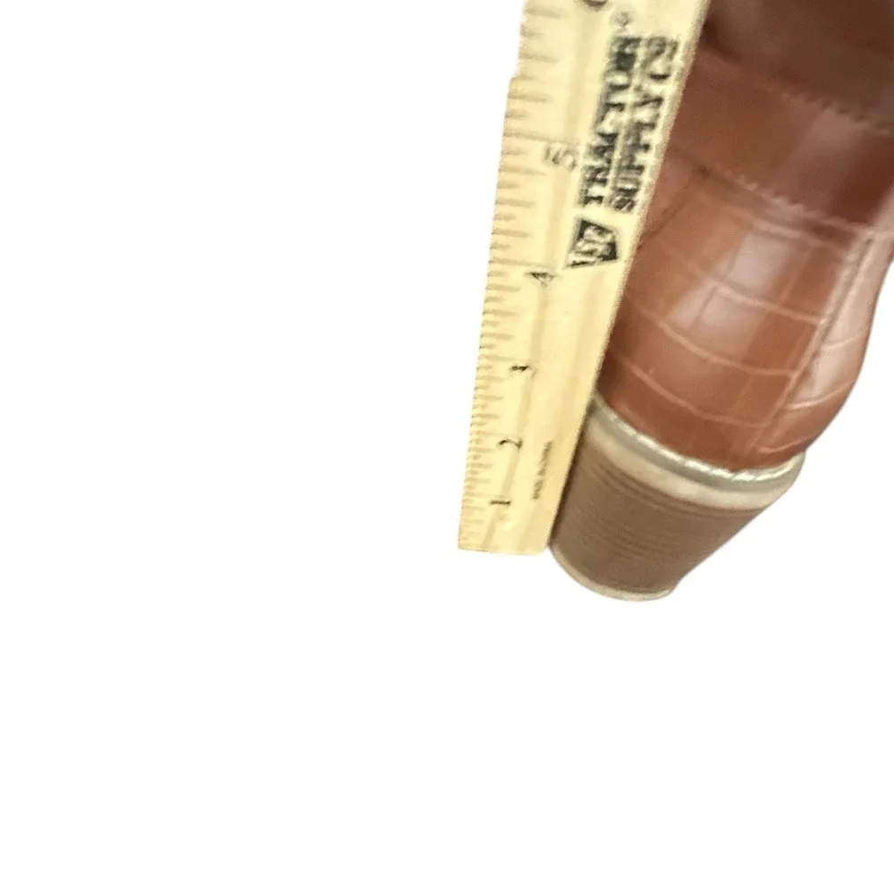 Brown Faux Leather Knee High‎ Boots Women's Buckle Detail Crocodile Embossed